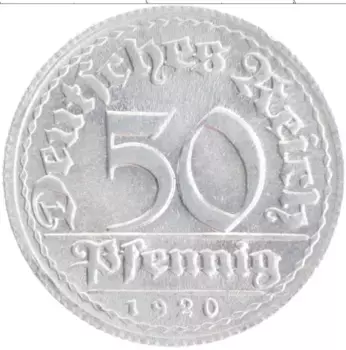 Монета 50 пфеннигов Веймарской республики 1920 года Алюминий D