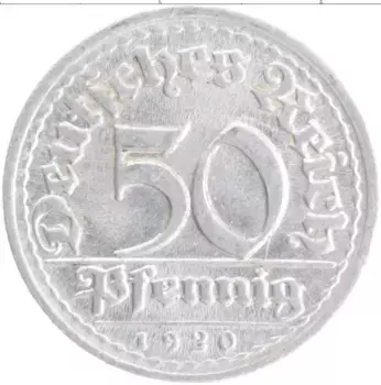 Монета 50 пфеннигов Веймарской республики 1920 года Алюминий D