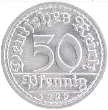 Монета 50 пфеннигов Веймарской республики 1920 года Алюминий D