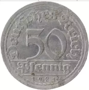 Монета 50 пфеннигов Веймарской республики 1921 года Алюминий G