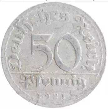 Монета 50 пфеннигов Веймарской республики 1921 года Алюминий D