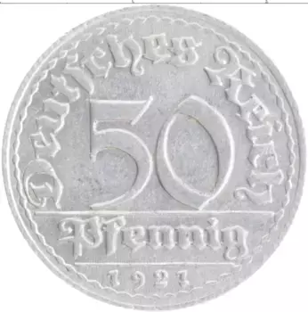 Монета 50 пфеннигов Веймарской республики 1921 года Алюминий D