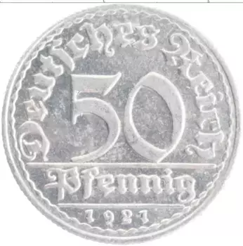 Монета 50 пфеннигов Веймарской республики 1921 года Алюминий D