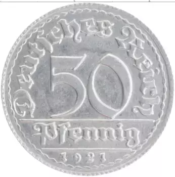 Монета 50 пфеннигов Веймарской республики 1921 года Алюминий D