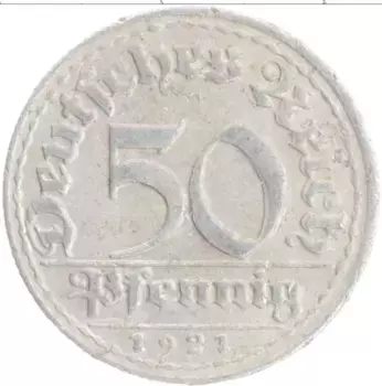 Монета 50 пфеннигов Веймарской республики 1921 года Алюминий D