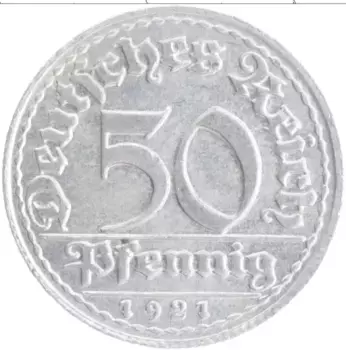 Монета 50 пфеннигов Веймарской республики 1921 года Алюминий D
