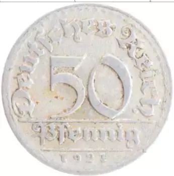 Монета 50 пфеннигов Веймарской республики 1921 года Алюминий D