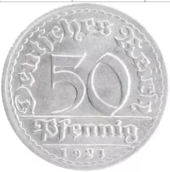 Монета 50 пфеннигов Веймарской республики 1921 года Алюминий D
