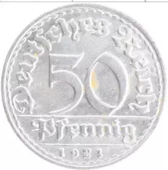 Монета 50 пфеннигов Веймарской республики 1921 года Алюминий D