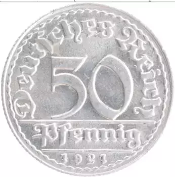 Монета 50 пфеннигов Веймарской республики 1921 года Алюминий D