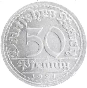 Монета 50 пфеннигов Веймарской республики 1921 года Алюминий G