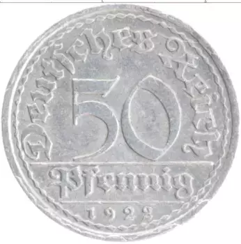 Монета 50 пфеннигов Веймарской республики 1922 года Алюминий G