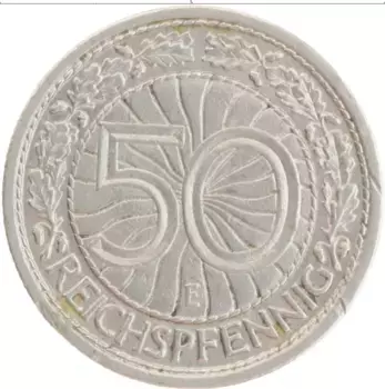 Монета 50 пфеннигов Веймарской республики 1928 года Медно-никель Е