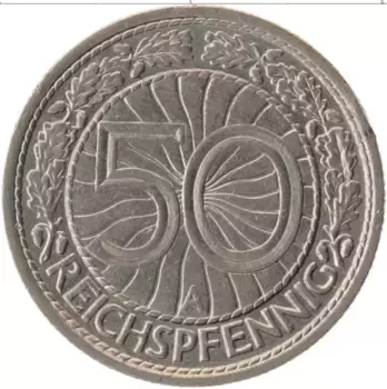Монета 50 пфеннигов Веймарской республики 1929 года Медно-никель A