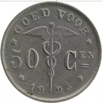 Монета 50 сантим Бельгии 1923 года Медно-никель Альберт I