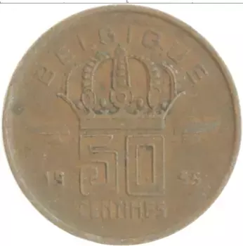 Монета 50 сантим Бельгии 1955 года Бронза Король Бодуэн