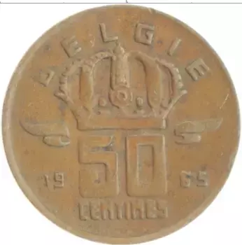 Монета 50 сантим Бельгии 1965 года Бронза