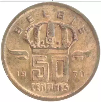 Монета 50 сантим Бельгии 1970 года Бронза Бодуэн I