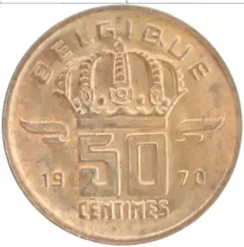 Монета 50 сантим Бельгии 1970 года Бронза Бодуэн I