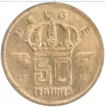Монета 50 сантим Бельгии 1972 года Бронза Бодуэн I