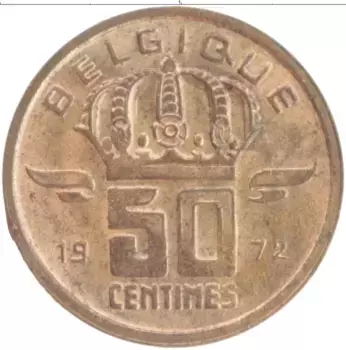 Монета 50 сантим Бельгии 1972 года Бронза Бодуэн I