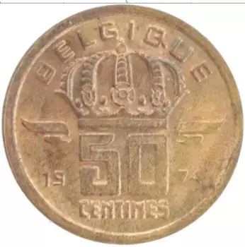 Монета 50 сантим Бельгии 1974 года Бронза Бодуэн I