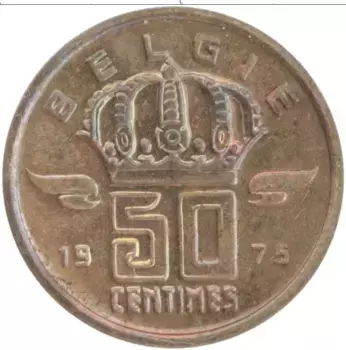 Монета 50 сантим Бельгии 1975 года Бронза Бодуэн I