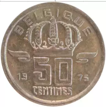 Монета 50 сантим Бельгии 1975 года Бронза Бодуэн I