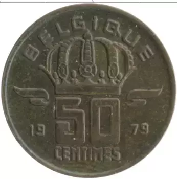 Монета 50 сантим Бельгии 1979 года Бронза Король Бодуэн