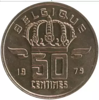 Монета 50 сантим Бельгии 1979 года Бронза