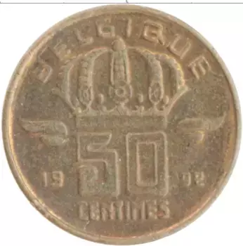 Монета 50 сантим Бельгии 1992 года Бронза Король Бодуэн