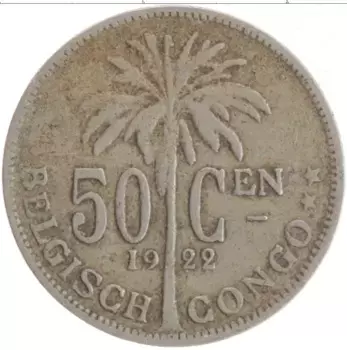 Монета 50 сантим Бельгийского Конго 1922 года Медно-никель Альберт I