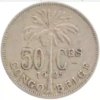 Монета 50 сантим Бельгийского Конго 1925 года Медно-никель Альберт I