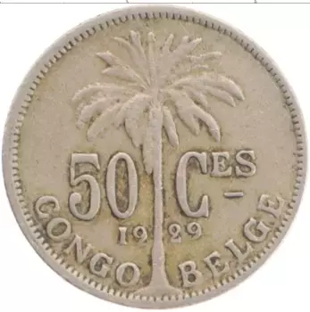 Монета 50 сантим Бельгийского Конго 1929 года Медно-никель Альберт I