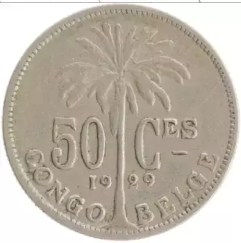Монета 50 сантим Бельгийского Конго 1929 года Медно-никель Альберт I