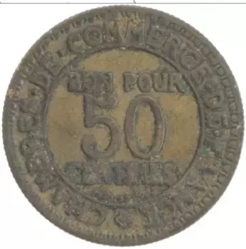 Монета 50 сантим Франции 1924 года Бронза