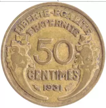 Монета 50 сантим Франции 1931 года Бронза