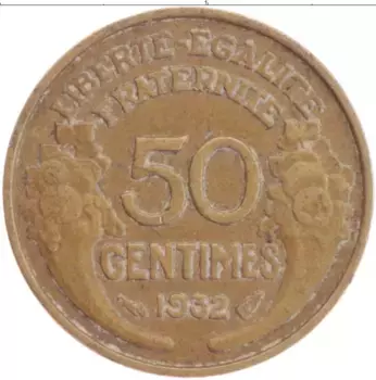 Монета 50 сантим Франции 1932 года Бронза