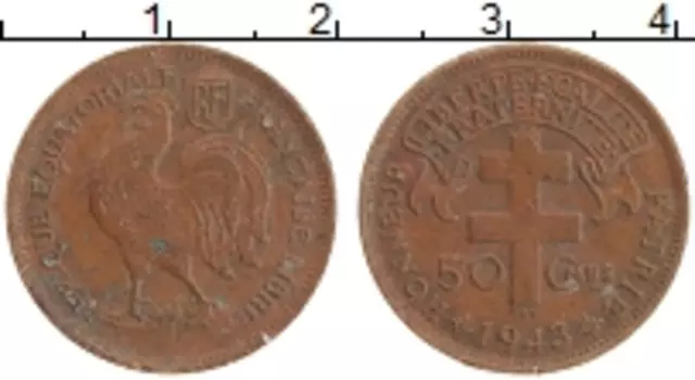 Монета 50 сантим Французской Экваториальной Африки 1943 года Бронза