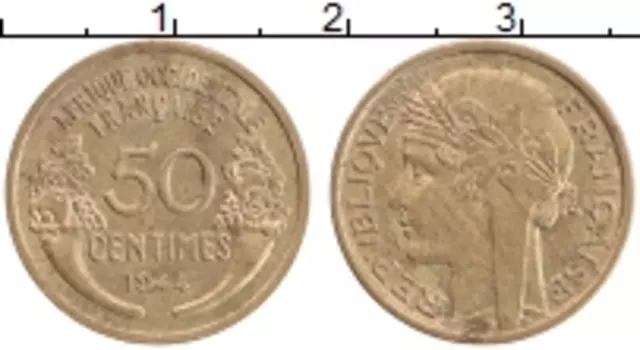 Монета 50 сантим Французской Западной Африки 1944 года Латунь