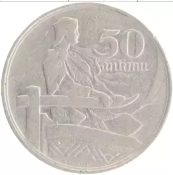 Монета 50 сантим Латвии 1922 года Медно-никель
