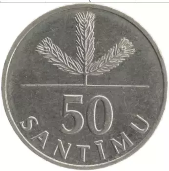Монета 50 сантим Латвии 1992 года Медно-никель