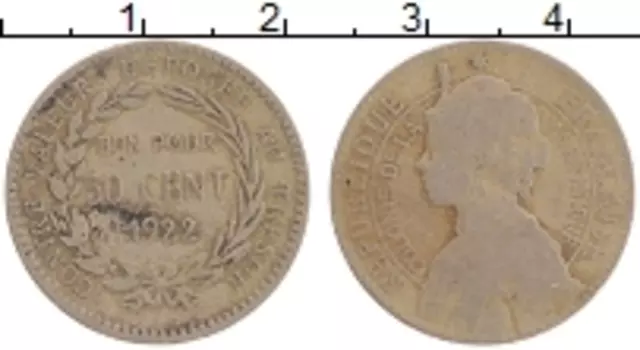 Монета 50 сантим Мартиники 1922 года Медно-никель