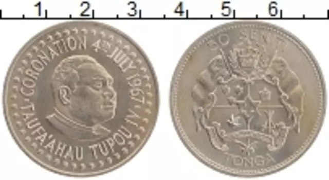Монета 50 сенити Тонги 1967 года Медно-никель Коронация Тауфа’ахау Тупоу IV