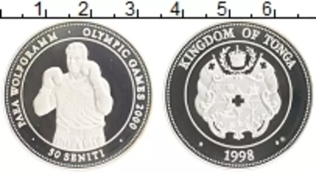 Монета 50 сенити Тонги 1998 года Серебро Олимпийские игры в Сиднее 2000