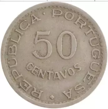 Монета 50 сентаво Анголы 1950 года Медно-никель
