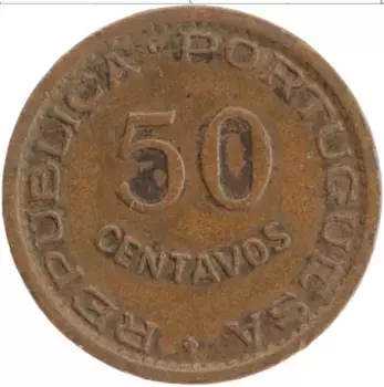 Монета 50 сентаво Анголы 1954 года Бронза