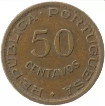 Монета 50 сентаво Анголы 1957 года Бронза