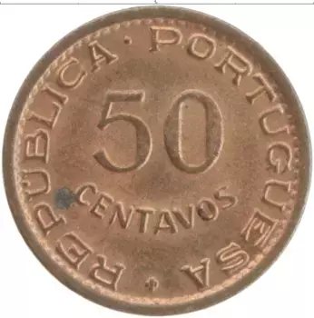 Монета 50 сентаво Анголы 1957 года Бронза Португальская колония