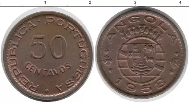 Монета 50 сентаво Анголы 1958 года Бронза Португальская колония